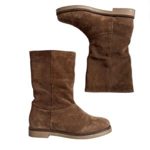 Coolway‎ Anthropologie Brown Suede Flat Mid-Calf Boots 6.5 / 37